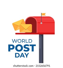 World post day design template. Design for greeting cards, banner or print. Mailbox with a raised flag, with an open door and letters inside. Vector illustration