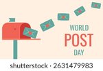 World Post Day. Envelopes are flying into the mailbox. Vector horizontal banner.