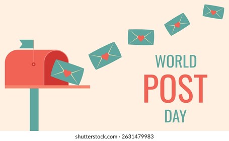 World Post Day. Envelopes are flying into the mailbox. Vector horizontal banner.