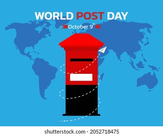 World Post Day With Flying Mail Paper On The World With World Map Background