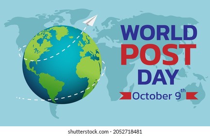 World Post Day with Flying mail paper on the world with world map background