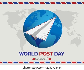 World Post Day with Flying mail paper on the world with world map background