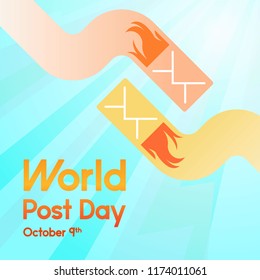 World post day greeting card with mail illustration