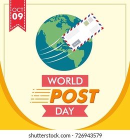 World Post Day or International Postal Day Square Vector Design for Greeting, Social Media Posting, Profile Photo, Meme, Sticker with yellow concept