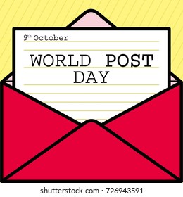 World Post Day or International Postal Day Message Square Vector Design for Greeting, Social Media Posting, Profile Photo, Meme, Sticker with opened letter mail concept