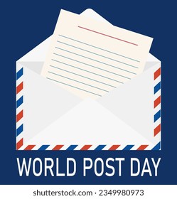 World Post Day. Letter in an envelope. Mail delivery. Poster, banner. 