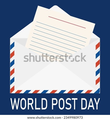 World Post Day. Letter in an envelope. Mail delivery. Poster, banner. 