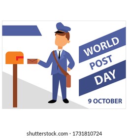 Logo del Día Mundial del Post. ilustración de fondo del día mundial posterior. Día Mundial del Post, 9 de octubre.