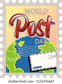 Logo des Weltposttages mit Erdkugel und Umschlaggrafik