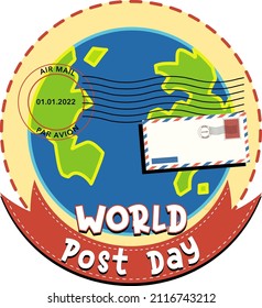 World Post Day logo with earth globe and envelope illustration