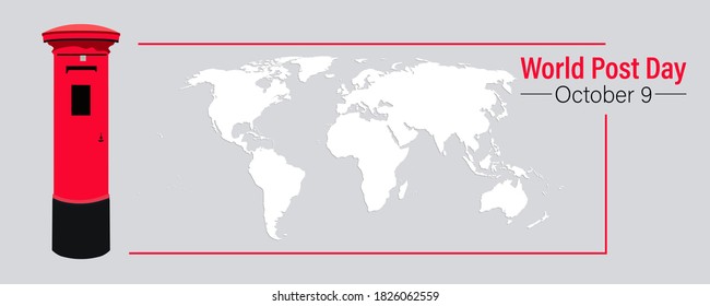 World Post Day, October 9. Conceptual design illustration vector for world post day with world map and postbox.