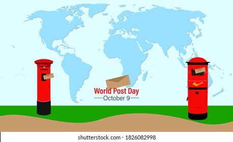 World Post Day, October 9. Conceptual design illustration vector for world post day with world map and postbox.
