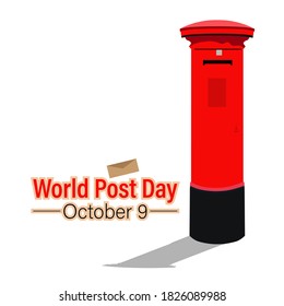 Día Mundial del Post, 9 de octubre. Vector de ilustración de diseño conceptual para el día mundial posterior con mapa mundial y postal.