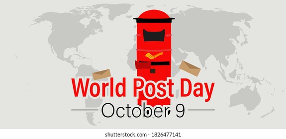 World Post Day, October 9. Conceptual design illustration vector for world post day with world map and postbox.