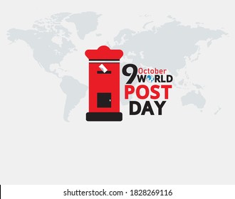 World Post Day. October 9. logo with post box (mail box) icon design and world map background. Vector illustration. 
