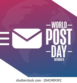 World Post Day. October 9. Holiday concept. Template for background, banner, card, poster with text inscription. Vector EPS10 illustration