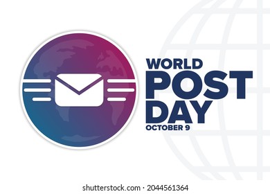 Día Mundial del Post. 9 de octubre. Concepto de vacaciones. Plantilla para fondo, banner, tarjeta, afiche con inscripción de texto. Ilustración del vector EPS10
