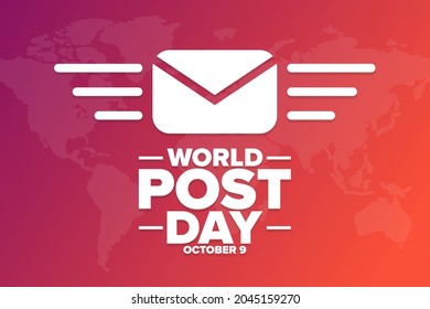 Día Mundial del Post. 9 de octubre. Concepto de vacaciones. Plantilla para fondo, banner, tarjeta, afiche con inscripción de texto. Ilustración del vector EPS10