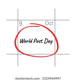 Día mundial del correo, 9 de octubre - fecha del calendario.