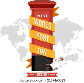 World post day with a postbox on world map background illustration