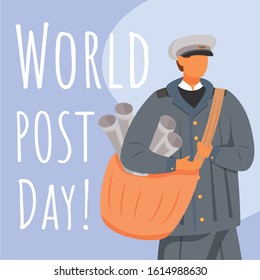 World post day social media post mockup. Traditional French uniform. Advertising web banner design template. Social media booster, content layout. Promotion poster, print ads with flat illustrations