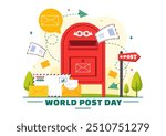 World Post Day Vector Illustration on October 9, Featuring a Red Mailbox Accepting Mail, Letters, and Parcels in a Flat Style Cartoon Background