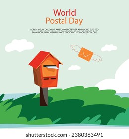 World Post Day Vector Illustration For Social Media Concept With Postal Elements