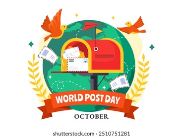 World Post Day Vector Illustration on October 9, Featuring a Red Mailbox Accepting Mail, Letters, and Parcels in a Flat Style Cartoon Background