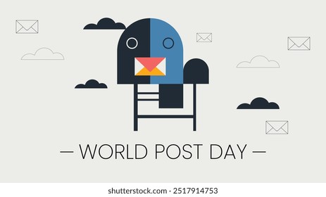 World Post Day Vector Illustration on October 9, Featuring a Red Mailbox Accepting Mail, Letters, and Parcels in a Flat Style