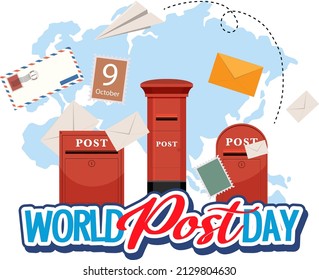 World Post Day word banner on world map illustration