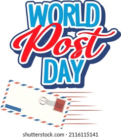 World Post Day word logo with envelope on white background illustration