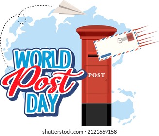 World Post Day word logo with postbox and envelope illustration