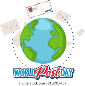 World Post Day word logo with earth globe illustration