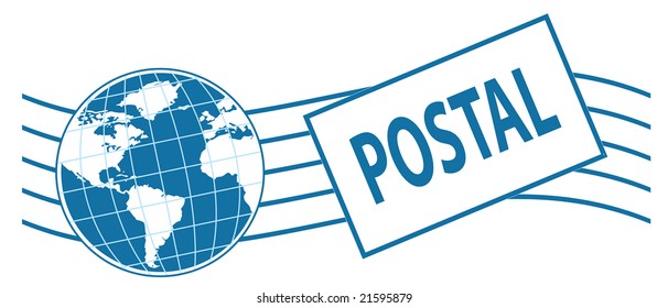 world postage stamp in blue