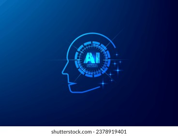 World powered everything by AI. Global network, global business and technology. World techs connect. Blue background technology vector