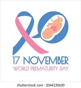 World premature day infants  November 17  Hope   rescue newborn babies  Drawing attention to the prematurity  pregnancy problems  Vector concept and blue  pink ribbon  White background  EPS10