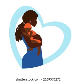 World Premature Day Of Infants. November 17. Hope And Rescue Of Newborn Babies. Drawing Attention To The Prematurity, Pregnancy Problems. Vector Concept With Black Mom And Baby In Heart