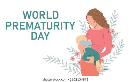 World prematurity day. Flat vector illustration. Mother with child