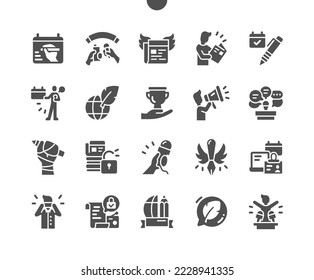 World Press Freedom Day 3 May. Journalist. Calendar. Third of may. Holiday. Award ceremony. Vector Solid Icons. Simple Pictogram
