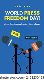 Día Mundial de la Prensa. 3 de mayo Día Mundial de la Prensa Anuncio de la Vertical del Día de la Libertad, publicación en medios sociales con dos micrófonos. 