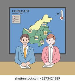World Press Freedom Day. Anchors are Delivering the News. Outline flat design style minimal vector illustration set.