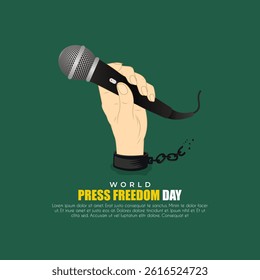 World press freedom day background with hands holding a michophone