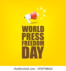 World press freedom day banner or poster with megaphone on orange background. Press freedom day background