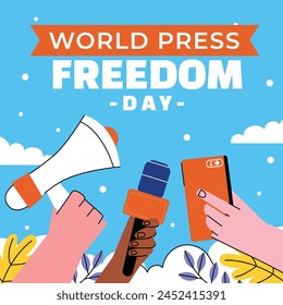 Celebración del Día Mundial de la Prensa. Fondo del Día Mundial de la Libertad de Prensa. 3 de mayo. Libertad de medios y concepto de periodismo. Diseño de Ilustración vectorial para Póster, Anuncio, Flyer, Poste, Cubierta, Tarjeta.