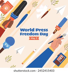 World Press Freedom Day Celebration. World Press Freedom Day Background. May 3. Freedom of media and Journalism concept. Vector illustration design for Poster, Banner, Flyer, Post, Cover, Card.