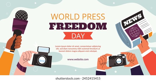 Celebración del Día Mundial de la Prensa. Fondo del Día Mundial de la Libertad de Prensa. 3 de mayo. Libertad de medios y concepto de periodismo. Diseño de Ilustración vectorial para Póster, Anuncio, Flyer, Poste, Cubierta, Tarjeta.