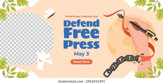 Celebración del Día Mundial de la Prensa. Fondo del Día Mundial de la Libertad de Prensa. 3 de mayo. Libertad de medios y concepto de periodismo. Diseño de Ilustración vectorial para Póster, Anuncio, Flyer, Poste, Cubierta, Tarjeta.