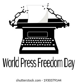 World press freedom day, Concept for banner or postcard, silhouette of a typewriter and broken chains