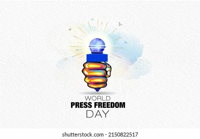 concepto del Día Mundial de la Libertad de Prensa o antecedentes de Libertad de Medios y Periodismo con micrófono