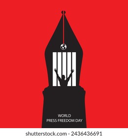 Ilustración vectorial del concepto del Día Mundial de la Libertad de Prensa. Día Mundial de la Libertad de Prensa o Día Mundial de la Prensa para concienciar sobre la importancia de la libertad de prensa. una persona encerrada en una jaula.